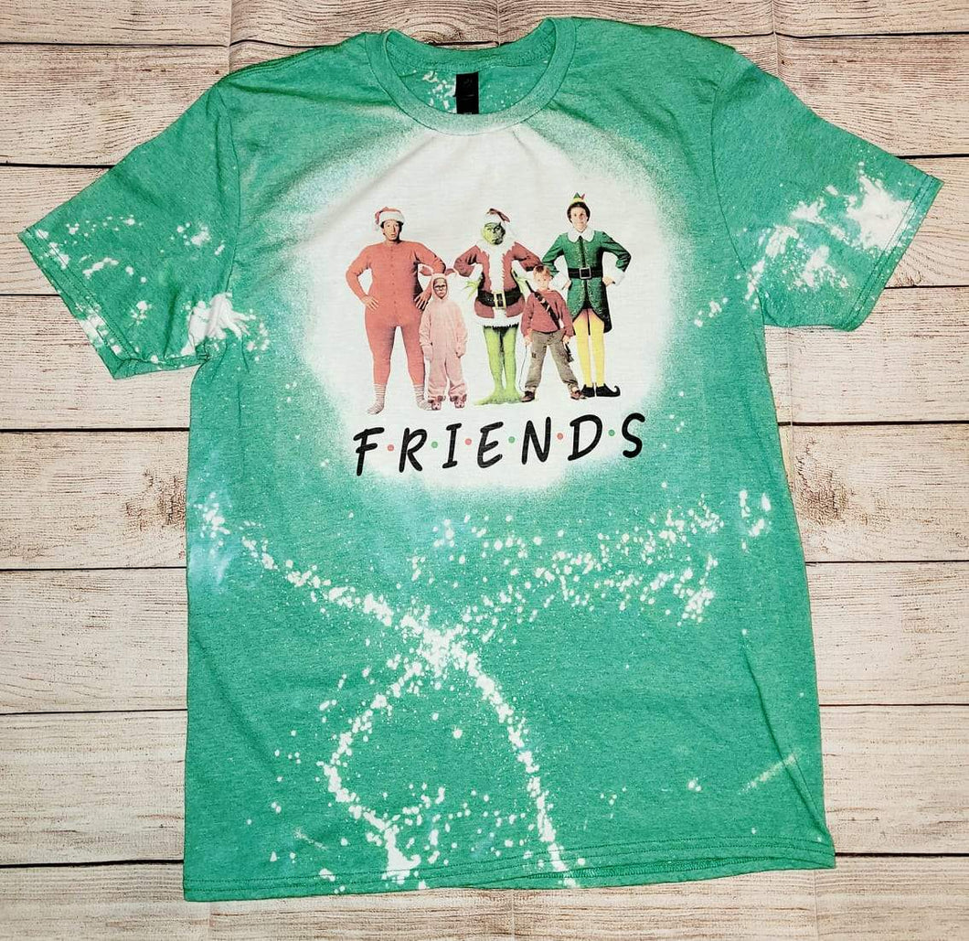 Green Christmas Friends Bleached Tee